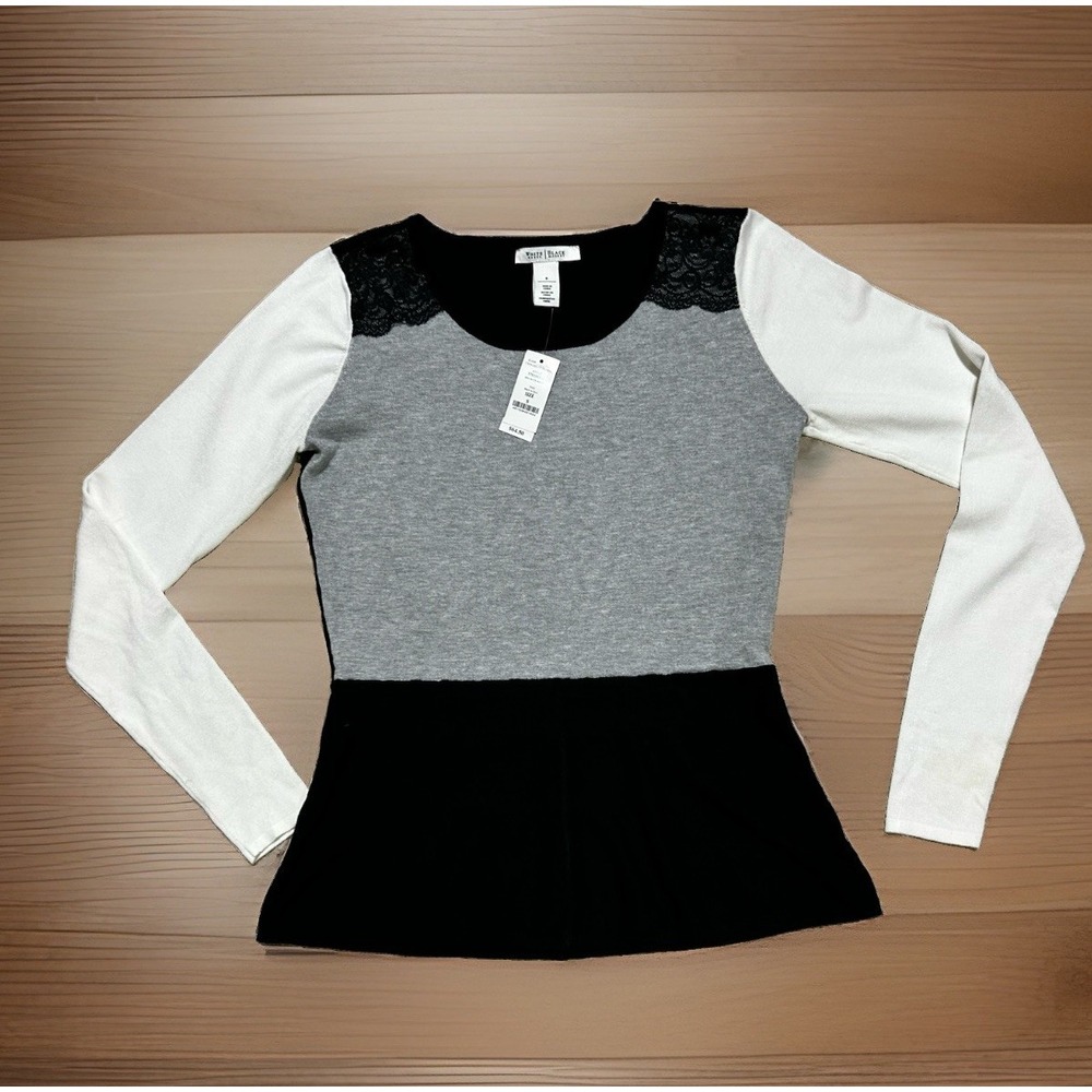 WHBM Colorblock Long Sleeve Sweater with Lace Shoulders Size Small NWT